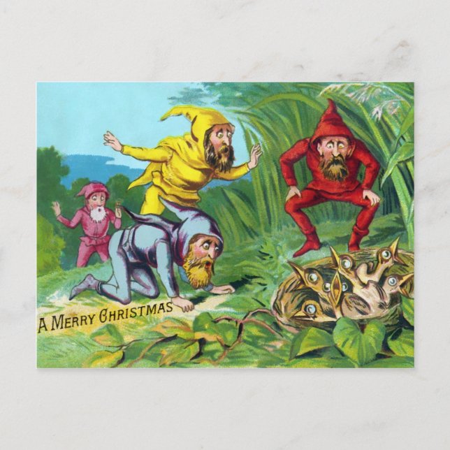 Vintage Victorian Gnomes Christmas Postcard (Front)