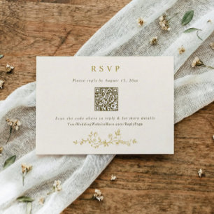 Vintage Victorian Gold & Ivory Wedding QR Code RSVP Card