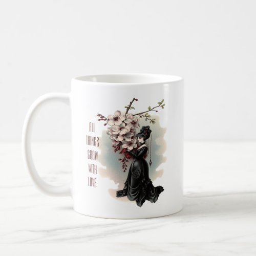 Vintage Victorian Goth Woman with Cherry Blossoms Coffee Mug