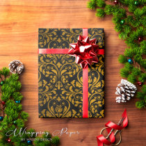 Vintage Victorian Gothic Black Gold Damask Shabby Wrapping Paper