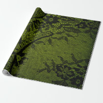 Vintage Victorian Gothic Black Lace Green Shabby Wrapping Paper