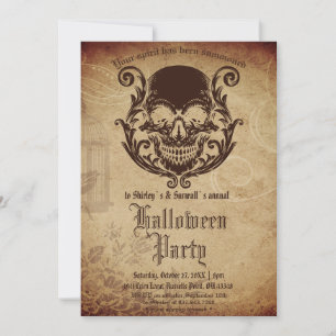Vintage Victorian Gothic Skulls Halloween Party Invitation