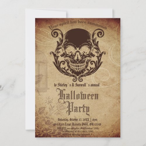 Vintage Victorian Gothic Skulls Halloween Party Invitation