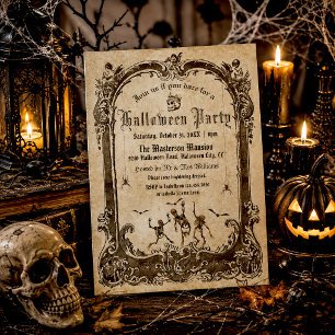 Vintage Victorian Gothic Skulls Halloween Party Invitation