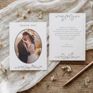 Vintage Victorian Gray French Floral Wedding Photo Thank You Card
