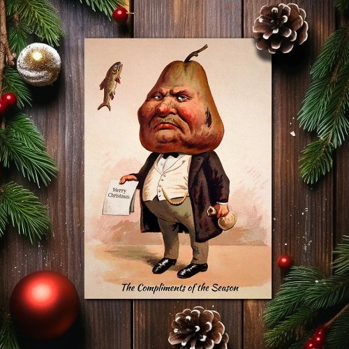 Vintage Victorian Grumpy Pear Head Christmas Card