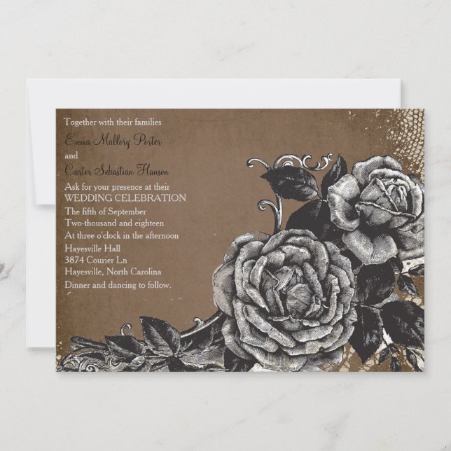Vintage Victorian Grunge Rose Wedding Invitation (Front)