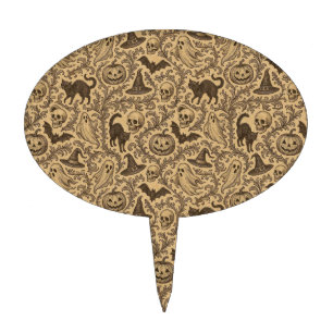 Vintage Victorian Halloween pattern with ghosts Cake Topper