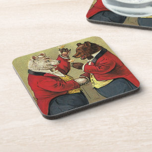 Vintage Victorian Happy, Gay, Dancing Bears Beverage Coaster