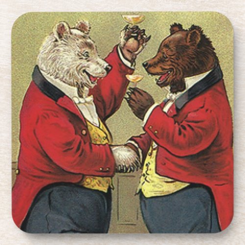Vintage Victorian Happy Gay Dancing Bears Beverage Coaster