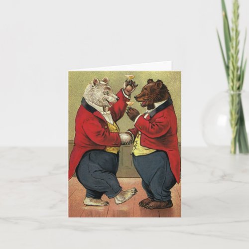 Vintage Victorian Happy Gay Dancing Bears Card
