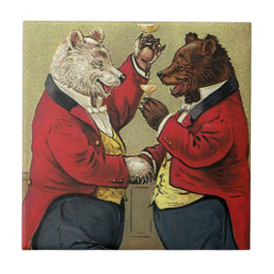 Vintage Victorian Happy, Gay, Dancing Bears Ceramic Tile