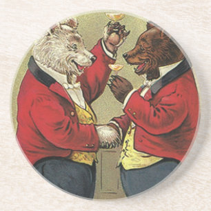 Vintage Victorian Happy, Gay, Dancing Bears Drink Coaster