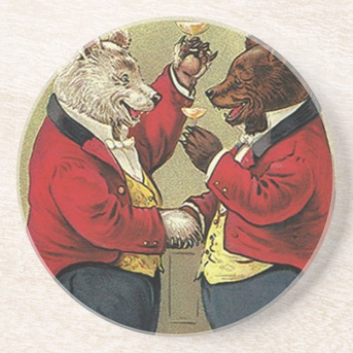 Vintage Victorian Happy Gay Dancing Bears Drink Coaster