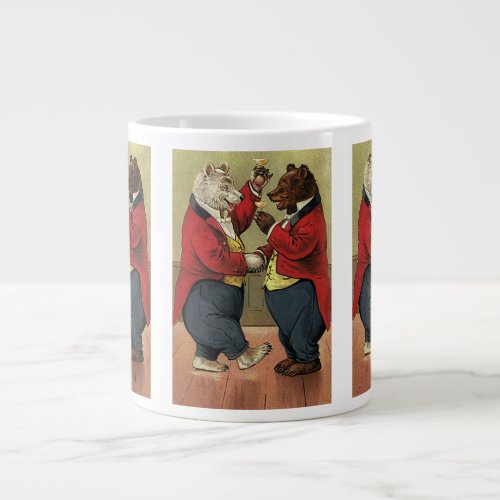 Vintage Victorian Happy Gay Dancing Bears Giant Coffee Mug