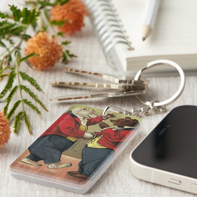 Vintage Victorian Happy, Gay, Dancing Bears Keychain (Front Right)