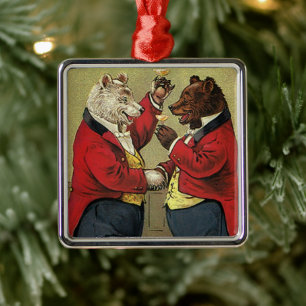 Vintage Victorian Happy, Gay, Dancing Bears Metal Ornament