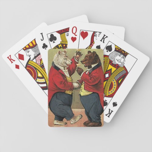 Vintage Victorian Happy Gay Dancing Bears Playing Cards