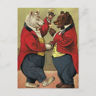 Vintage Victorian Happy, Gay, Dancing Bears Postcard