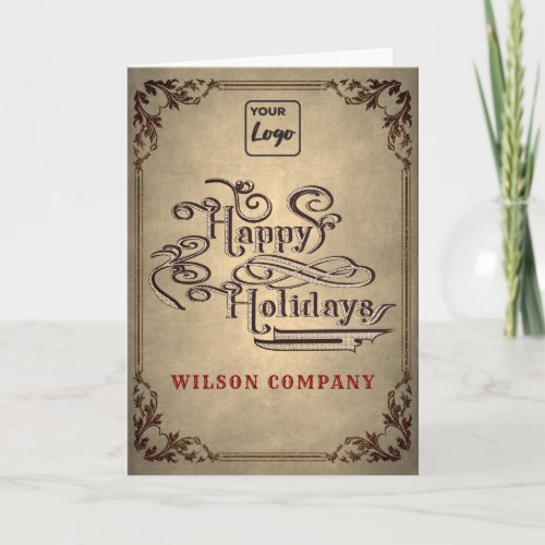 Vintage victorian happy holidays custom logo  holiday card