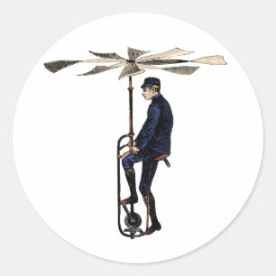 Vintage Victorian Helicopter Flying Contraption Classic Round Sticker