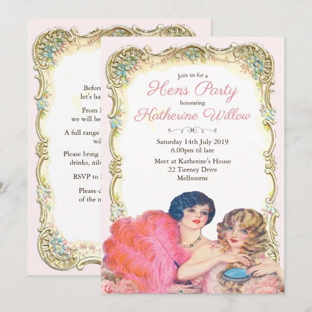 Vintage Victorian Hens Party Invitation (Front/Back)