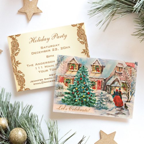 Vintage Victorian Holiday House Christmas Party Invitation