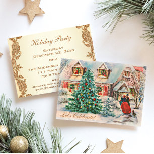 Vintage Victorian Holiday House Christmas Party Invitation