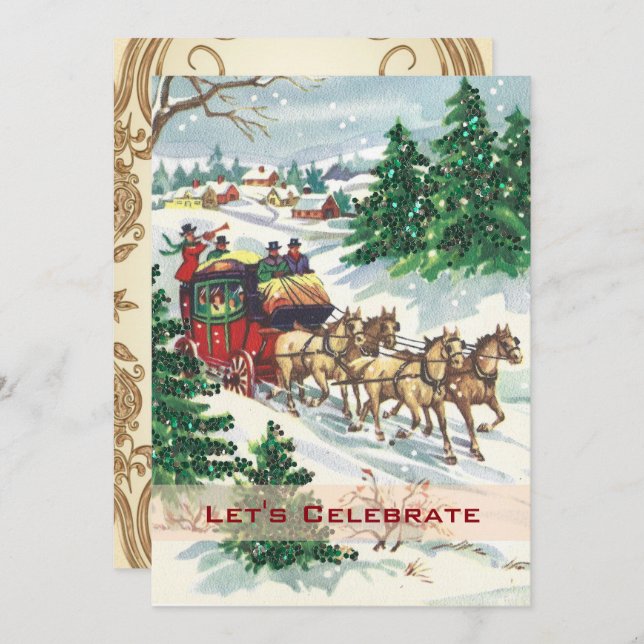 Vintage Victorian Holiday Retro Christmas Party Invitation (Front/Back)