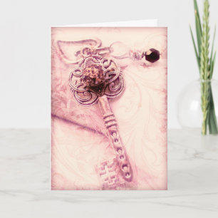 Vintage Victorian Key Steampunk Valentine's Day Holiday Card