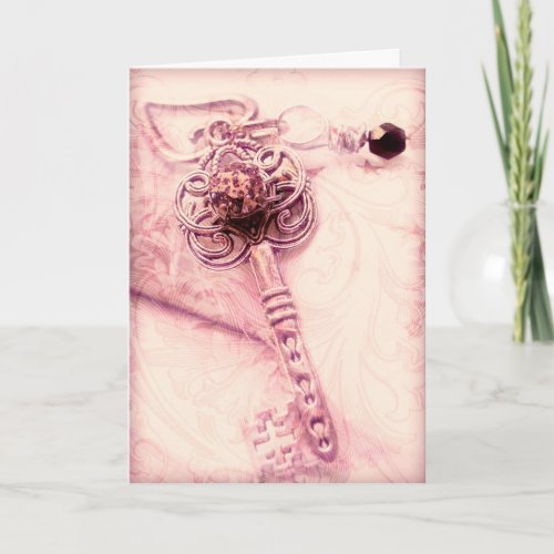 Vintage Victorian Key Steampunk Valentines Day Holiday Card