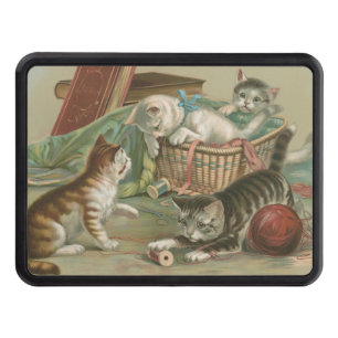 Vintage Victorian Kittens Playing in Sewing Basket Hitch Cover