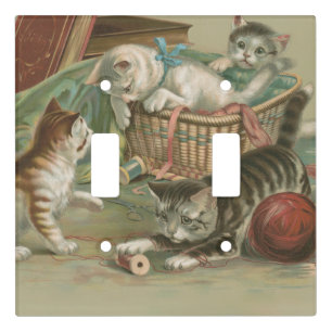 Vintage Victorian Kittens Playing in Sewing Basket Light Switch Cover