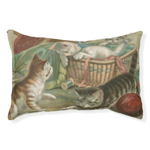 Vintage Victorian Kittens Playing in Sewing Basket Pet Bed