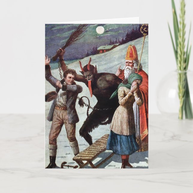 Vintage Victorian Krampus Christmas Card (Front)