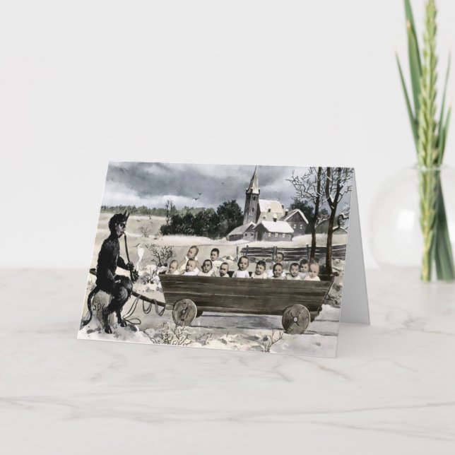 Vintage Victorian Krampus Christmas Card (Front)