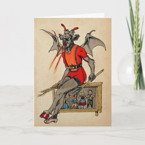 Vintage Victorian Krampus Christmas Card