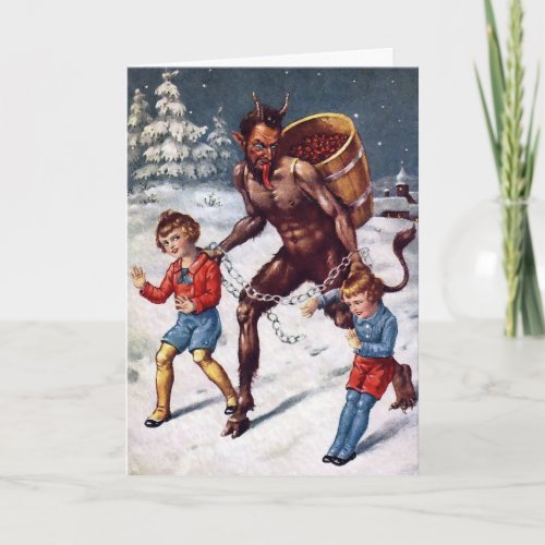 Vintage Victorian Krampus Christmas Card