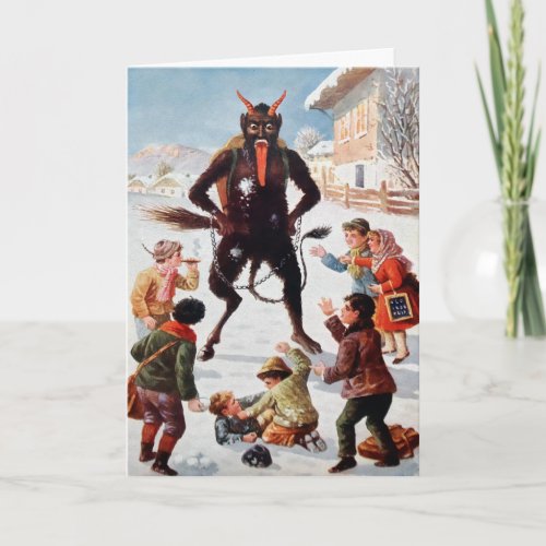 Vintage Victorian Krampus Christmas Card