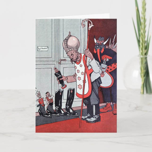 Vintage Victorian Krampus Christmas Card (Front)