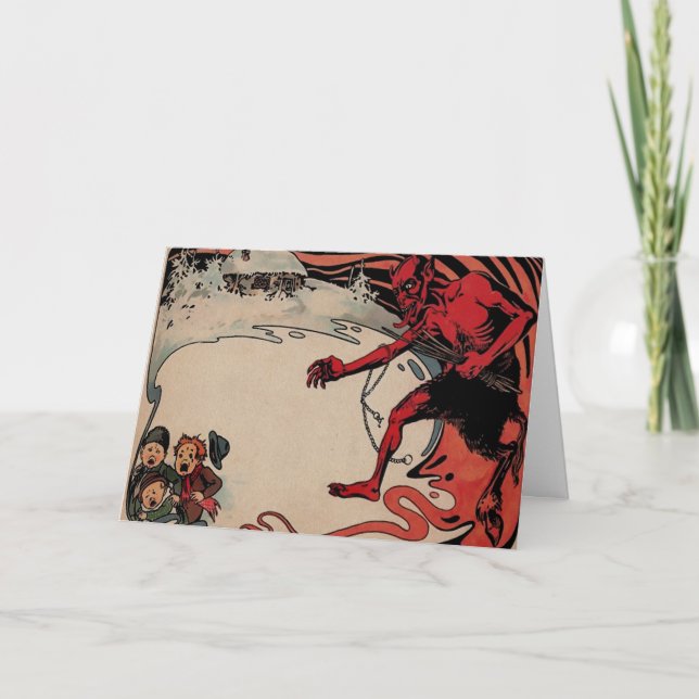 Vintage Victorian Krampus Christmas Card (Front)