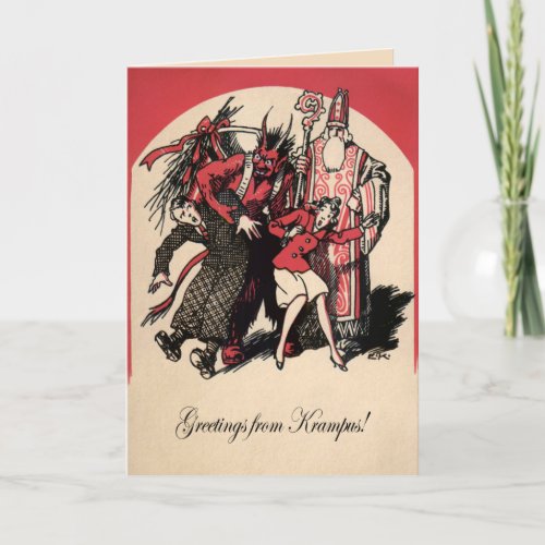 Vintage Victorian Krampus Christmas Card