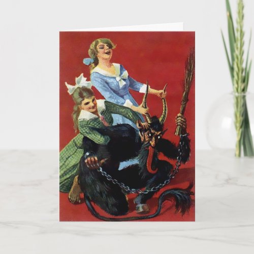 Vintage Victorian Krampus Christmas Card