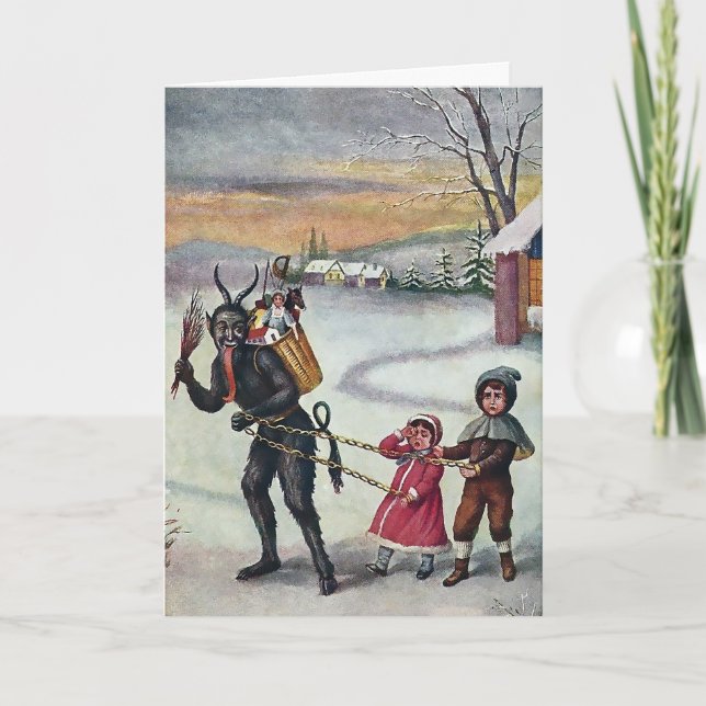 Vintage Victorian Krampus Christmas Card (Front)