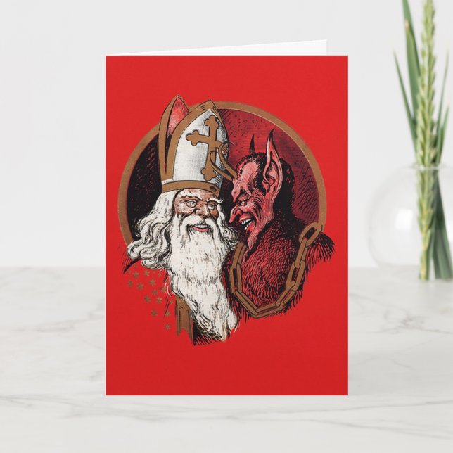Vintage Victorian Krampus Christmas Card (Front)