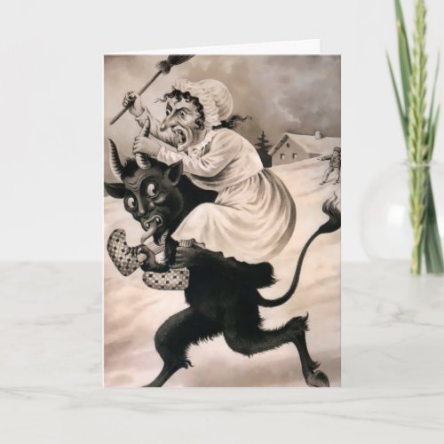 Vintage Victorian Krampus Christmas Card