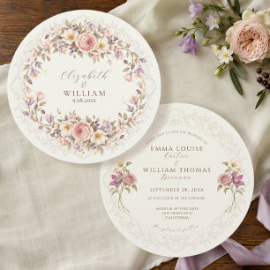 Vintage Victorian Lace Floral Ivory Round Wedding Invitation
