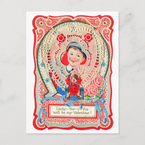 Vintage Victorian Lace Valentine Boy Postcard