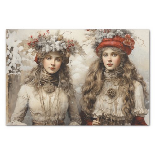 Vintage Victorian Ladies Christmas Decoupage Tissue Paper
