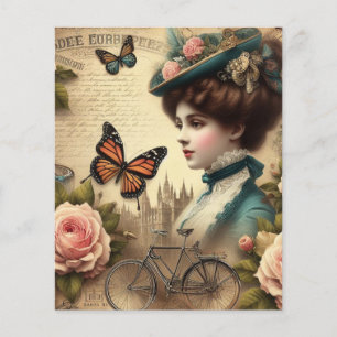 Vintage Victorian Lady and Bicycle Floral Collage 